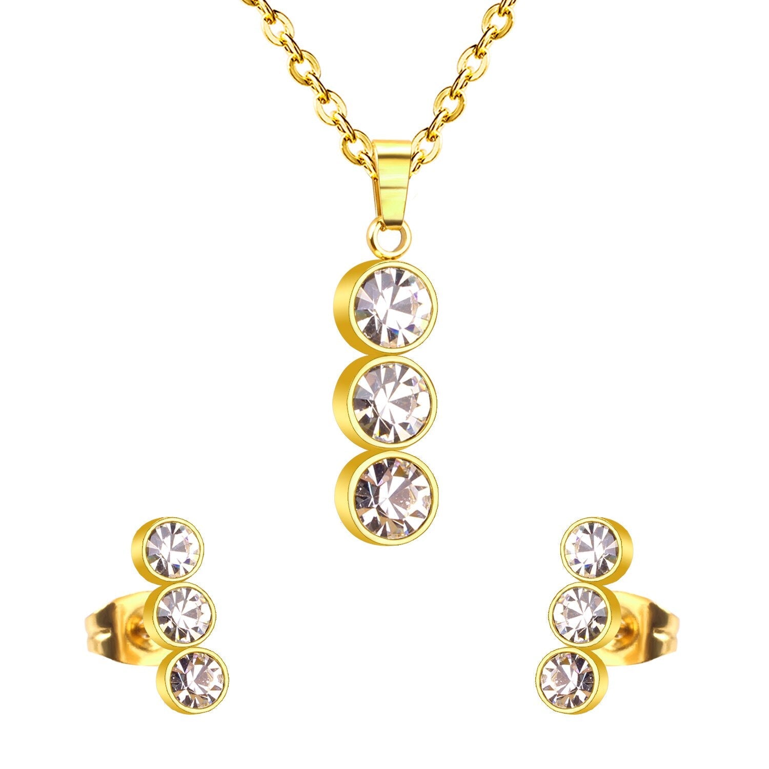 ASON 316L Stainless Steel Zircon Gold Bridal Wedding Jewelry Sets for Women 2019 Necklace Pendant Drop Earrings African Set asonjewelry